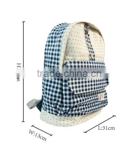 Grid Pattern School Backpack Cute for Girls With Bottons photo-3