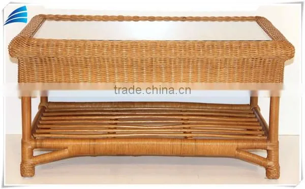 Modern Rattan Wicker Coffee Rectangular Table W/ Glass Top photo-2