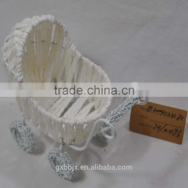 Handmade Woven Paper Rope Miniature Baby Carriage Basket photo-2