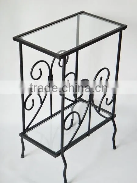 Decorative Occasional Magazine End Table Tempered Glass Top Metal Table photo-4