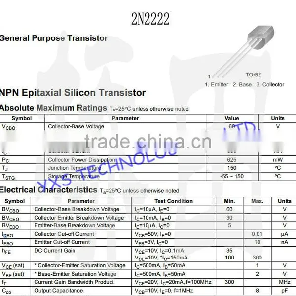 Audion 2N2222 0.6A 30V NPN Miniwatt Transistor TO-92 photo-2