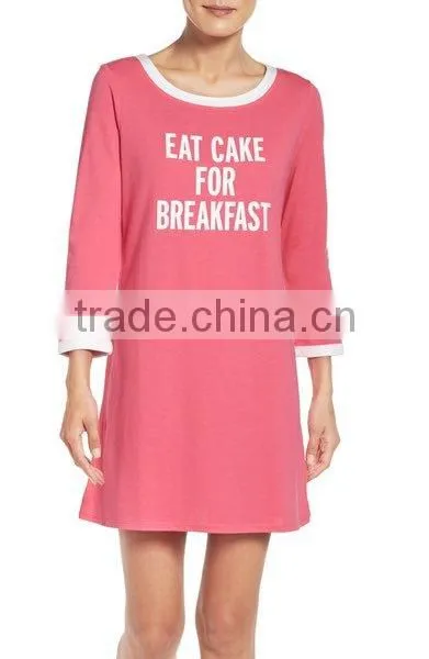 Ladies Sleepwear Nightwear Women Comfy Cotton Blend Crewneck Three-quarter Sleeves Sleep Shirt Nightshirt Cotton Dress photo-2