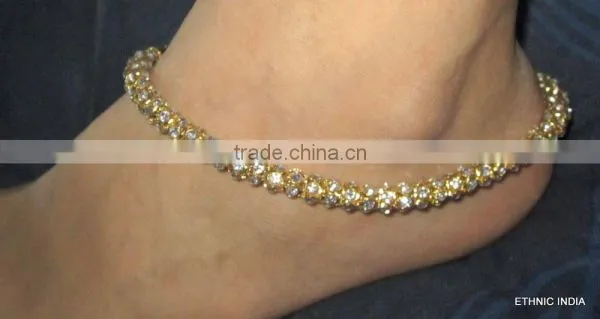 Gold Chain Crystal Payal ANKLETS Pair Feet Bracelet photo-5