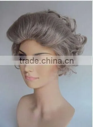 DELUXE GREY CURLY QUEEN ELIZABETH ROYAL OLD LADY GRANNY WIG photo-2