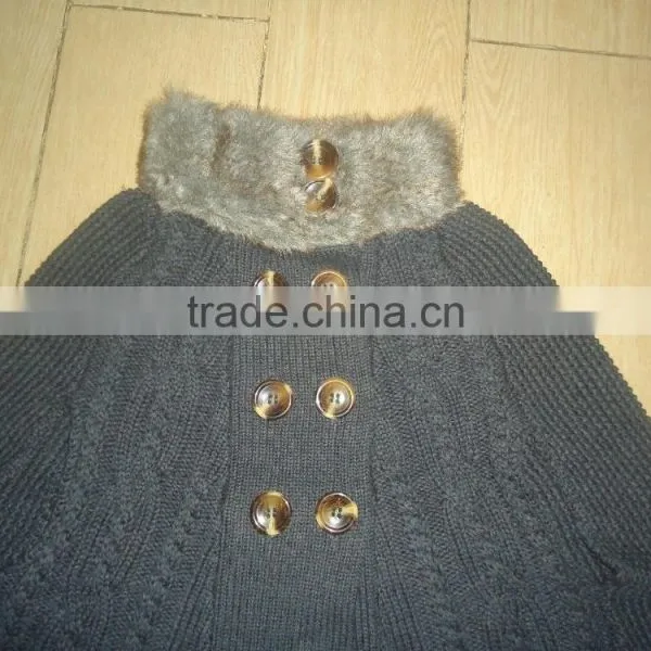 2016 Winter Fur Collar Cable Knitted Baby Sweater Ponchos photo-3