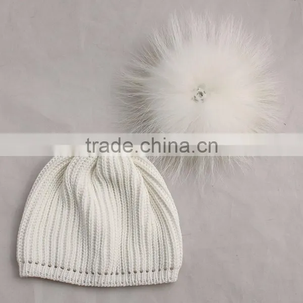 Myfur Kids Hat Pure White Genuine Fur Pom Pom Crochet Winter Knitting Hat photo-5
