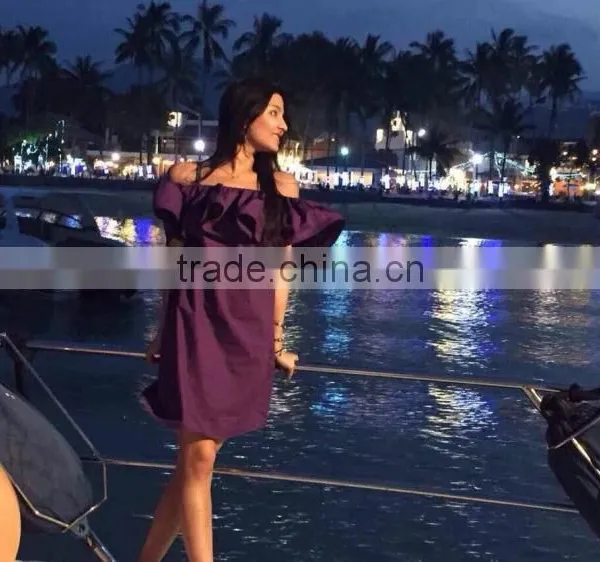 Ladies Fashion Half Shoulder-off Dresses Lady's Short Butterfly Sleeve Dress for Wholesale 2017 photo-6