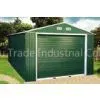 Green Gable Roof Steel Car Garage / Metal Storage Shed With Electric Control Rolling Door