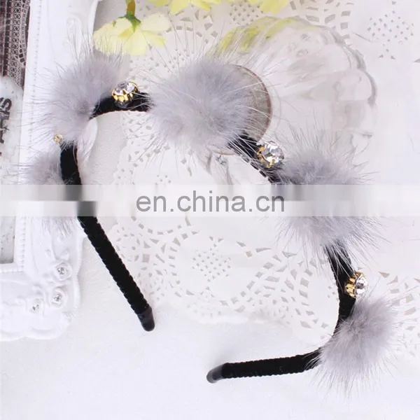 Small Genuine Mink Fur Balls Hair Hoop for Girl Handmade Fur Accessory photo-3