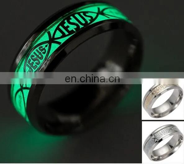 2017 Novel Stainless Steel Retro Scripture Jesus Skull Glow in the Dark Ring Fluorescent Letter Lord of Rings photo-4