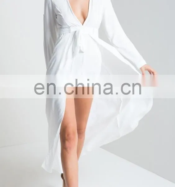 White Long Sleeve Plunge Adult Romper Pattern Summer Maxi Playsuit photo-2