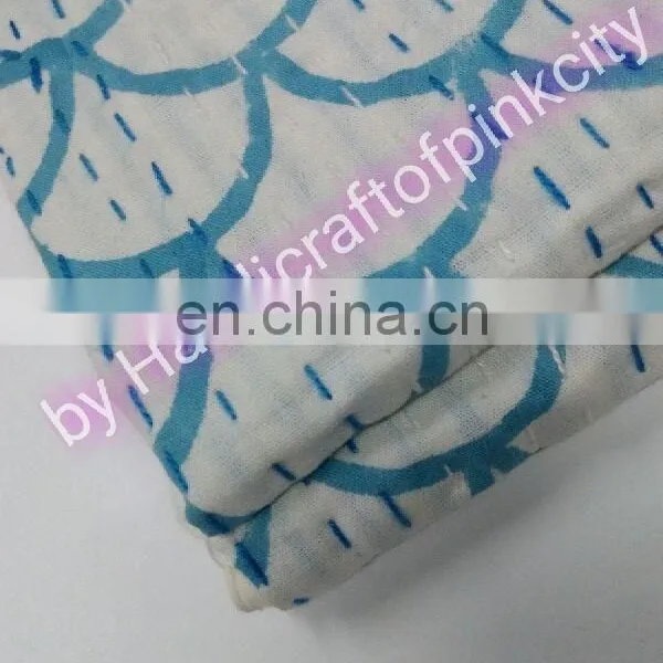 Indian Iket Print Kantha Quilt Throw Reversible Cotton Bedspread Vintage Gudri photo-2