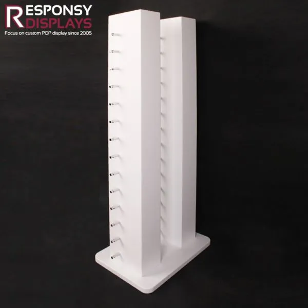 Floor Double Pillars Wood Sunglasses Display Rack With Chroming Metal Pins photo-2
