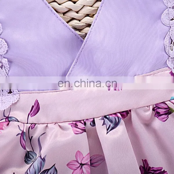 Cute Baby Girl Romper Summer Lace Floral Ruffle Purple Legend Newborn Baby Party Dress Romper photo-3