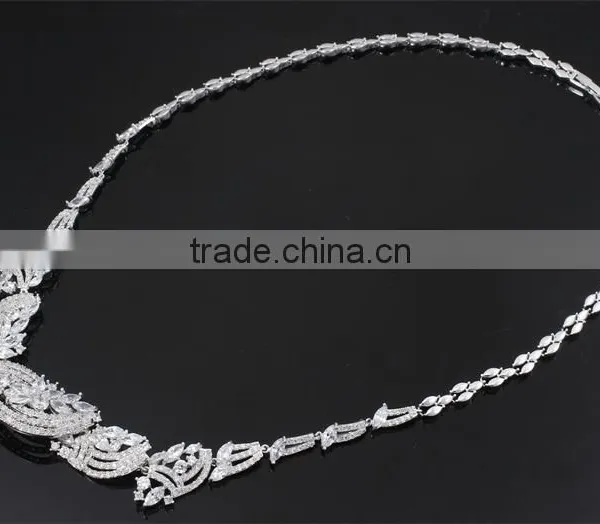 New Model China Wholesale Rhodium Plated Cubic Zirconia Bridal Indian Jewelry Set photo-2