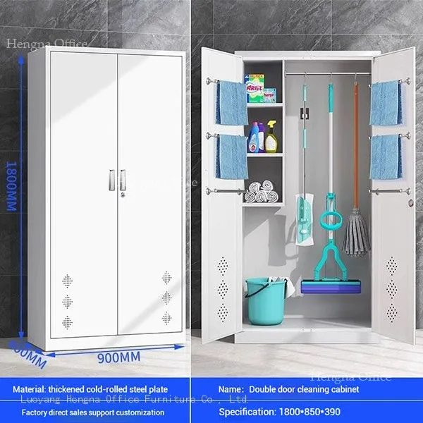 Waterproof Janitorial Cabinets for Hotels | Cleaning Supply Locker With Shelf and Hanging Rod |easy to Clean and Maintain