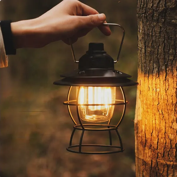 Retro Iron Camping Lantern Rechargeable 500LM Dimmable Vintage Tent Light With Power Bank for Outdoor Camping Decor photo-5