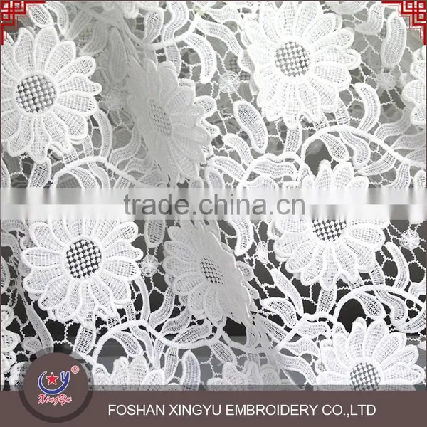 OEM Beauty Fashion French White 3D Flower Pattern Embroidered Mesh Lace Fabric for Garment Clothing photo-3