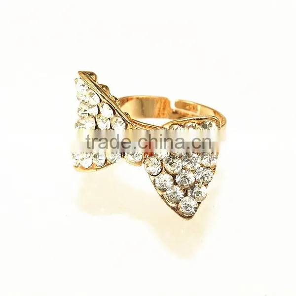 Colorful Crystal Paved Butterfly Nice Design Bow Tie Shape Addustable Ring photo-2