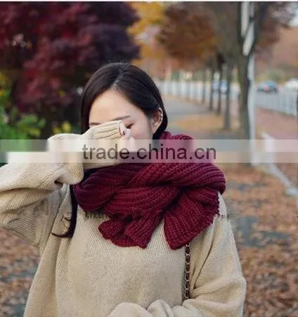 New Korea Fashion Winter Plain Acrylic Crochet Unisex Woman Man Ladies Knitted Scarf photo-5