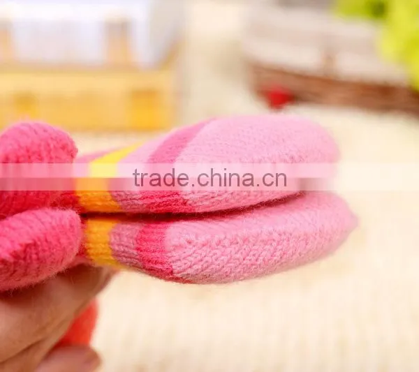 Children Candy Color Stripe Cute Gloves, Full Finger Lovely Knitted Gloves photo-2