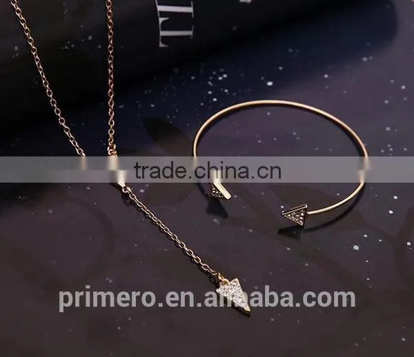 2016 Fashion Long Triangle Gold Plated Crystal Necklace / Earrings / Bracelet Bridal Accessories Jewelry Sets photo-6