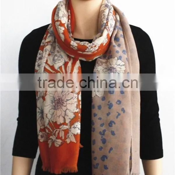 Flower Print Wool Long Scarf photo-2