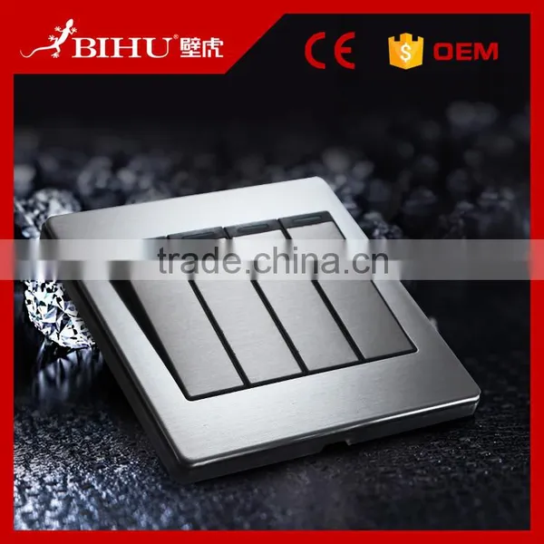 BIHU Stainless Steel 4 Gang 1 Way 2 Way New Model Wall Light Home Switch Plate Manufacture