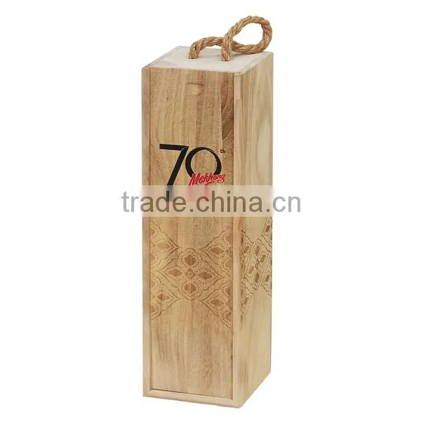 Made in China Handmade Unfinished Custom Cheap Paulownia Single Wooden Wine Gift Box