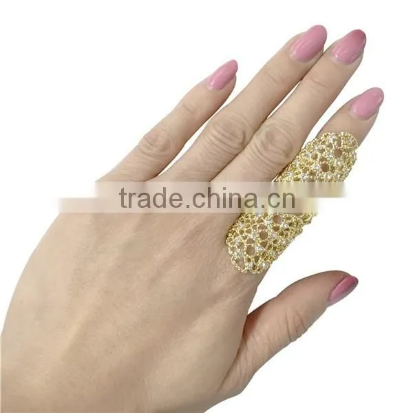2016 Fashion Ladies Finger Double Ring With Rhinestone Punk Crystal Ring Chain Finger Ring photo-3