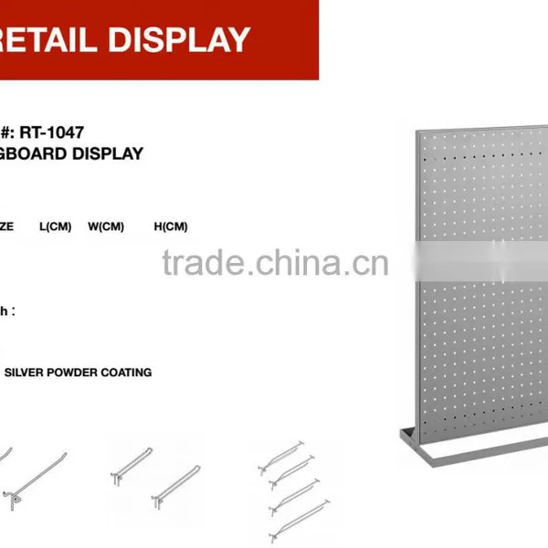 Silver Double Sided Floor Standing Metal Pegboard Display Stand photo-4