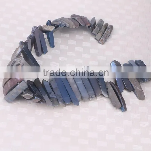 Titanium Blue Quartz Crystal Point Pendant Beads,Top Drilled Raw Quartz Tusk Shape Rock Crystal Pendant Beads photo-2