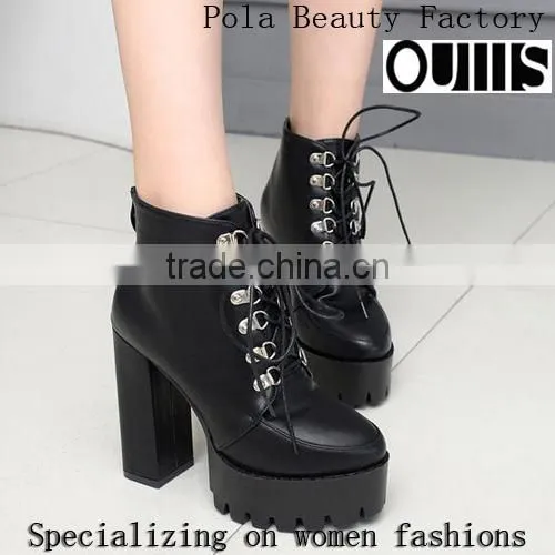 2016 Sexy Chunky Heel Lace-up Ankle Boots for Hot-selling Lace up Martin Half Boots PF4419 photo-2