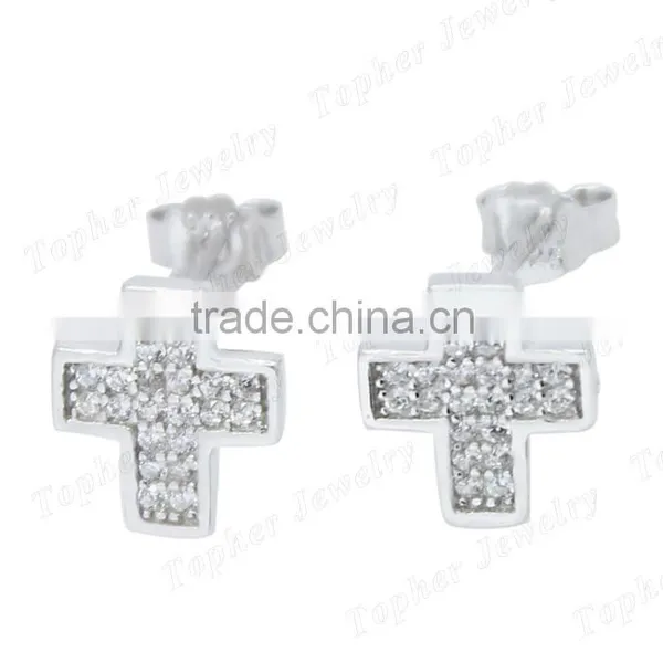 Wholesale Micro Pave Silver Cross Earrings 925 Silver Zircon Earrings Jewelry photo-2