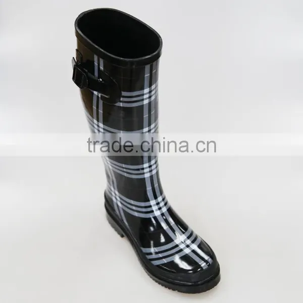 Womens Anti-slip Plaid Rubber Rain Boots photo-3