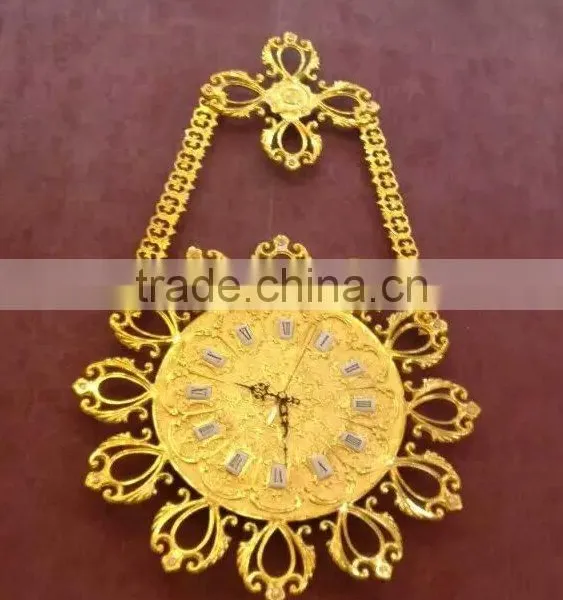 Antique 24K Gold Plated Bronze Mounted Wall Clock, Classical Wall Decorative Hanging Clock, Home Decorative Art photo-5