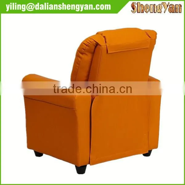 Contemporary Orange Vinyl Kids Recliner With Cup Holder and Headrest photo-4
