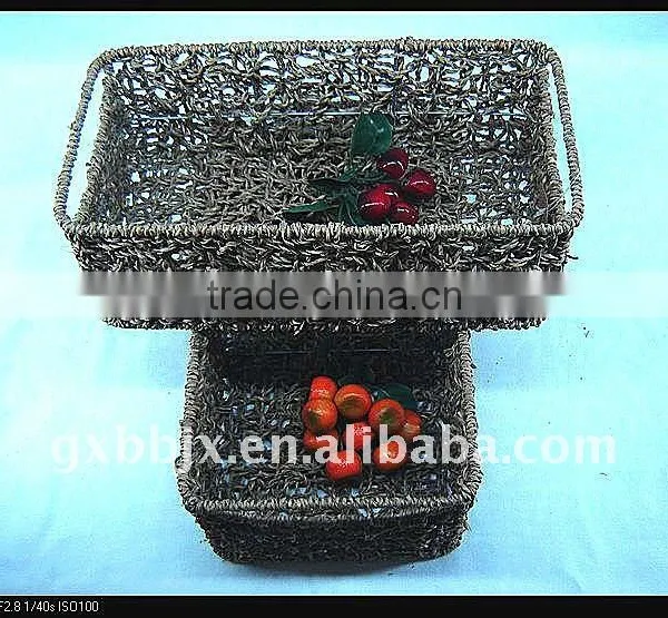 Rectangle Seagrass Weaving Iron Frame Large Seagrass Storage Baskets