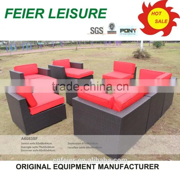Modern Black Outdoor Rattan Sofa With Orange Cushions photo-3