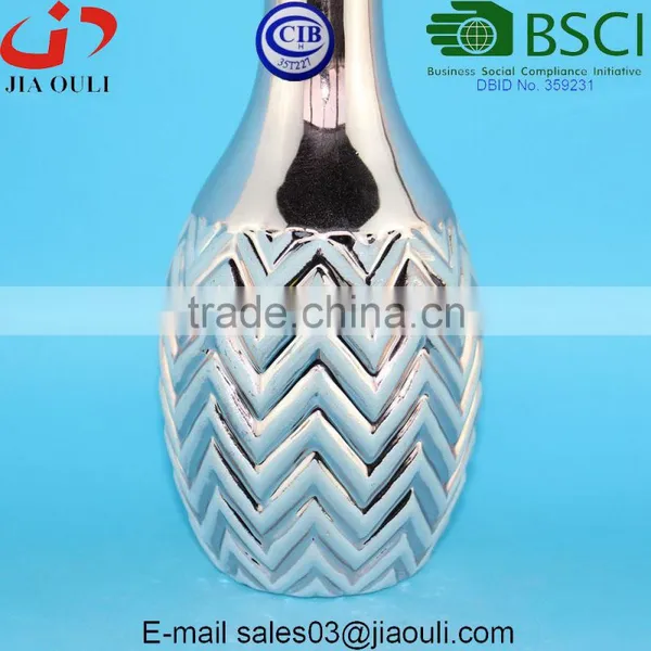Tall Wave Patterned Electroplating Copper/gold Bowling Shape Ceramic Vase photo-5