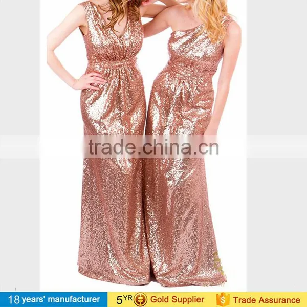 Sparkly Rose Gold Champagne Infinity Bridesmaid Long Wedding Party Dresses for Women With Sequins