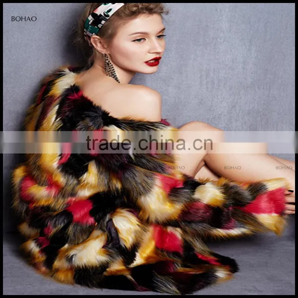 New Fashion Ladies Warm Winter Colors Waisted Slim Faux Fox Fur Long Coat photo-3