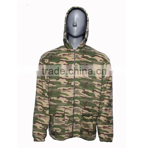 Wholesale Clothing Soft Polar Fleece Military Men' s Camo Hunting Winter Jacket With Hoodie