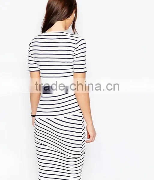 New Fashion Elegant Dress Short Sleeve High Quality Stripe Knitted Maternity Clothes photo-3