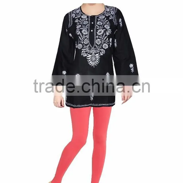 207 New Cotton Chikan Embroidery Kurti