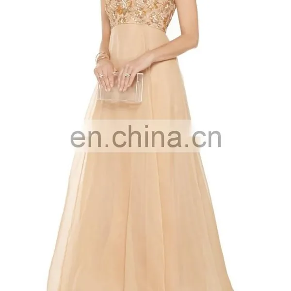 Fashion White Gold Bead and Sequin Embellished Dresses for Women, Silk Gown Evening Dress photo-2