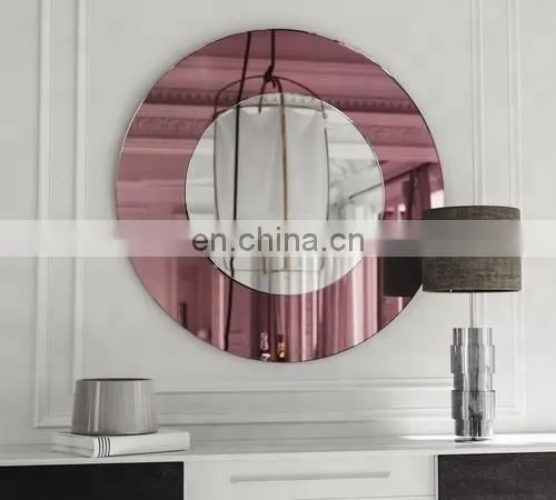 Gold Tinted Large Round Wall Silver Furniture Mirror for Decoration photo-3