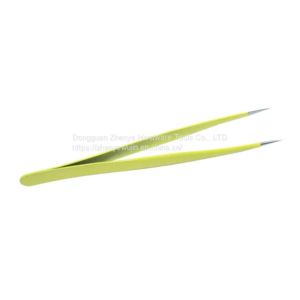 Straight Head Yellow Stainless Steel Tweezers Bird's Nest Hair Picking and Eyelash Beautifying Tool Electronic Mobile Phone Maintenance Curved Tip Straight Head Fine Tip Clip photo-2