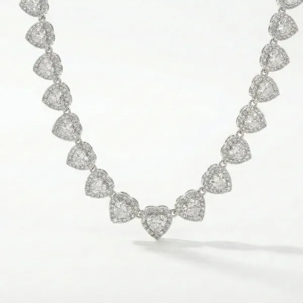 Iced Out Bling 5A Cubic Zirconia Halo CZ Cluster Heart Shaped Tennis Chain For Women Girlfriend Lover Wedding Choker Necklace photo-2