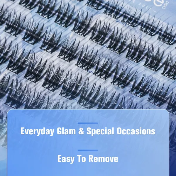 DIY Full Strip Eyelashes Individual Cluster Self-Adhesive Press Lashes No Glue Required Light Blue D-02 photo-3